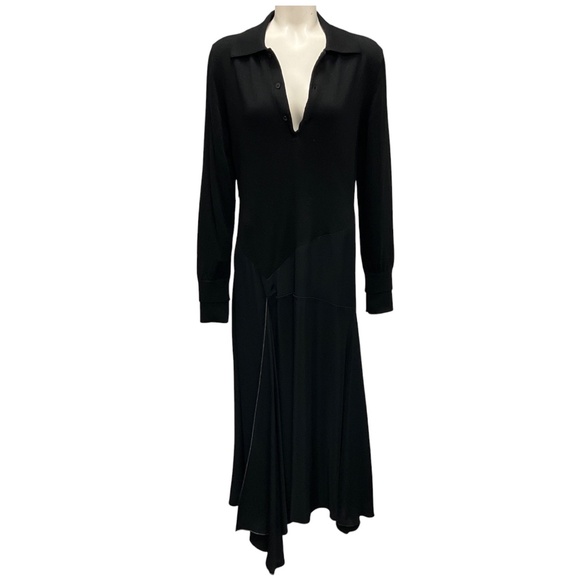 VICTORIA BECKHAM BLACK LONG SLEEVED WOOL KNIT AND CREPE MAXI DRESS - Picture 1 of 5
